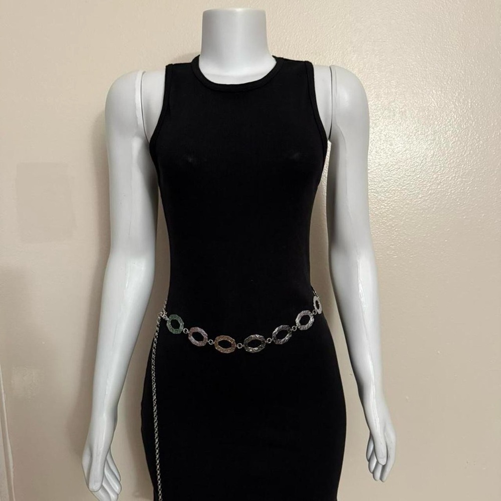 Silver tone metallic skinny chain belt - Picture 2 of 8